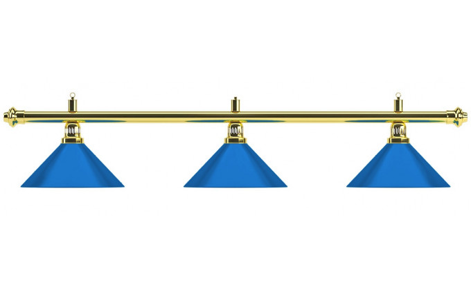 Лампа на три плафона "Blue Light" (золотистая штанга, синий плафон D35 см)